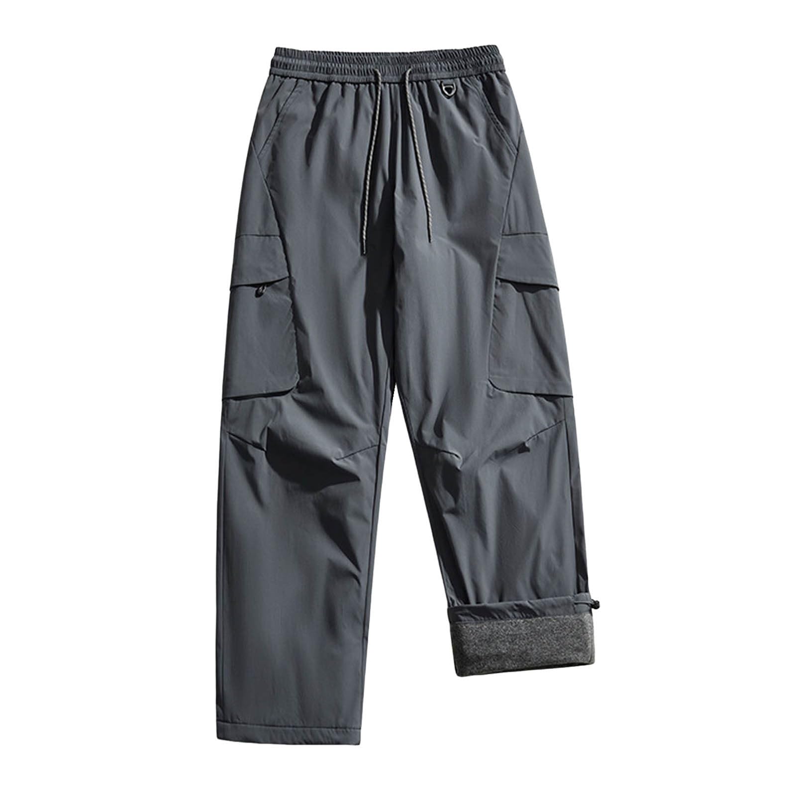 Generisch Warme Jogginghose Herren Winter Fleece Laufhose Lang Einfarbig Sweatpants Elastische Taille Freizeithosen Outdoorhose Baggy Cargohosen Sporthose mit Kordelzug