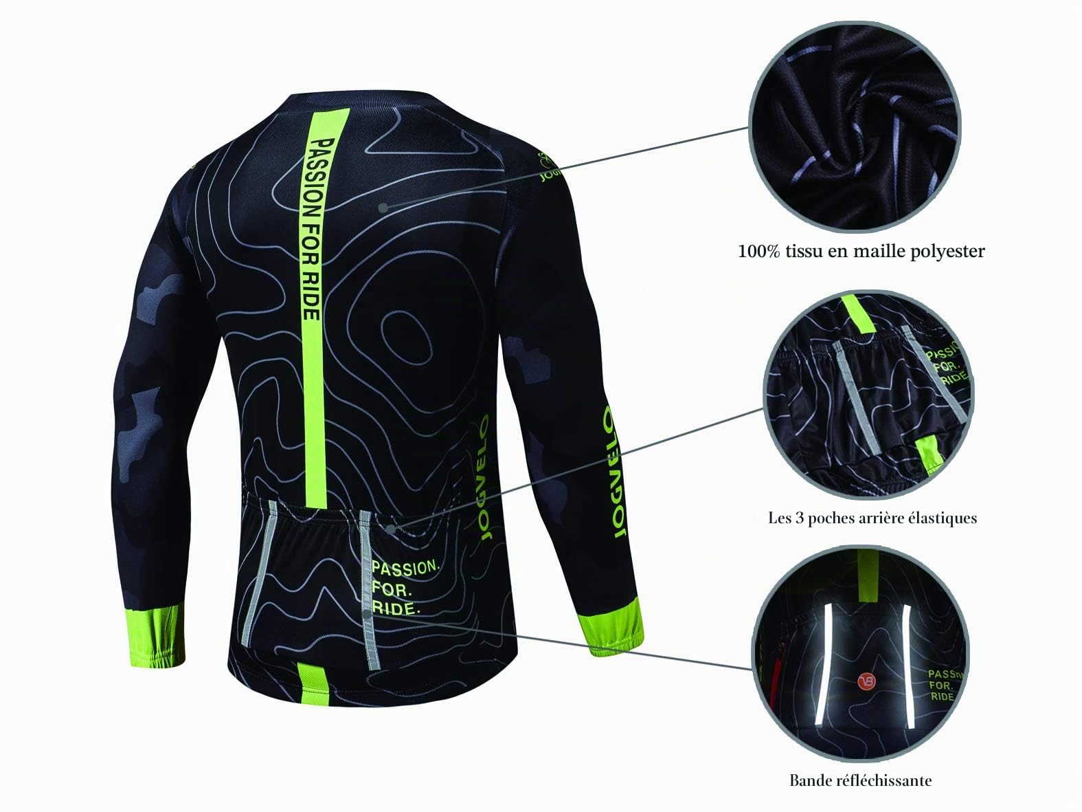 Cyclisme Maillot, Maillot Manches Longues + Pantalons 3D Coussin Réfléchissant Automne Hiver Pour Homme