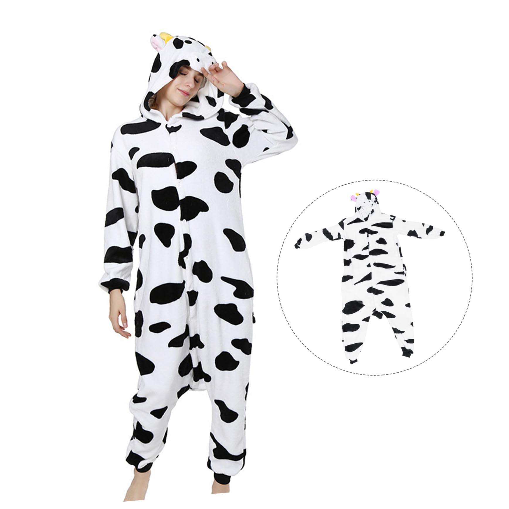BESPORTBLE Pigiama Donna Invernale Flanella Motivo Mucca Cartone Animato, Design Unisex Traspirante, Comodo per Homewear e attività, Tessuto Morbido e Caldo