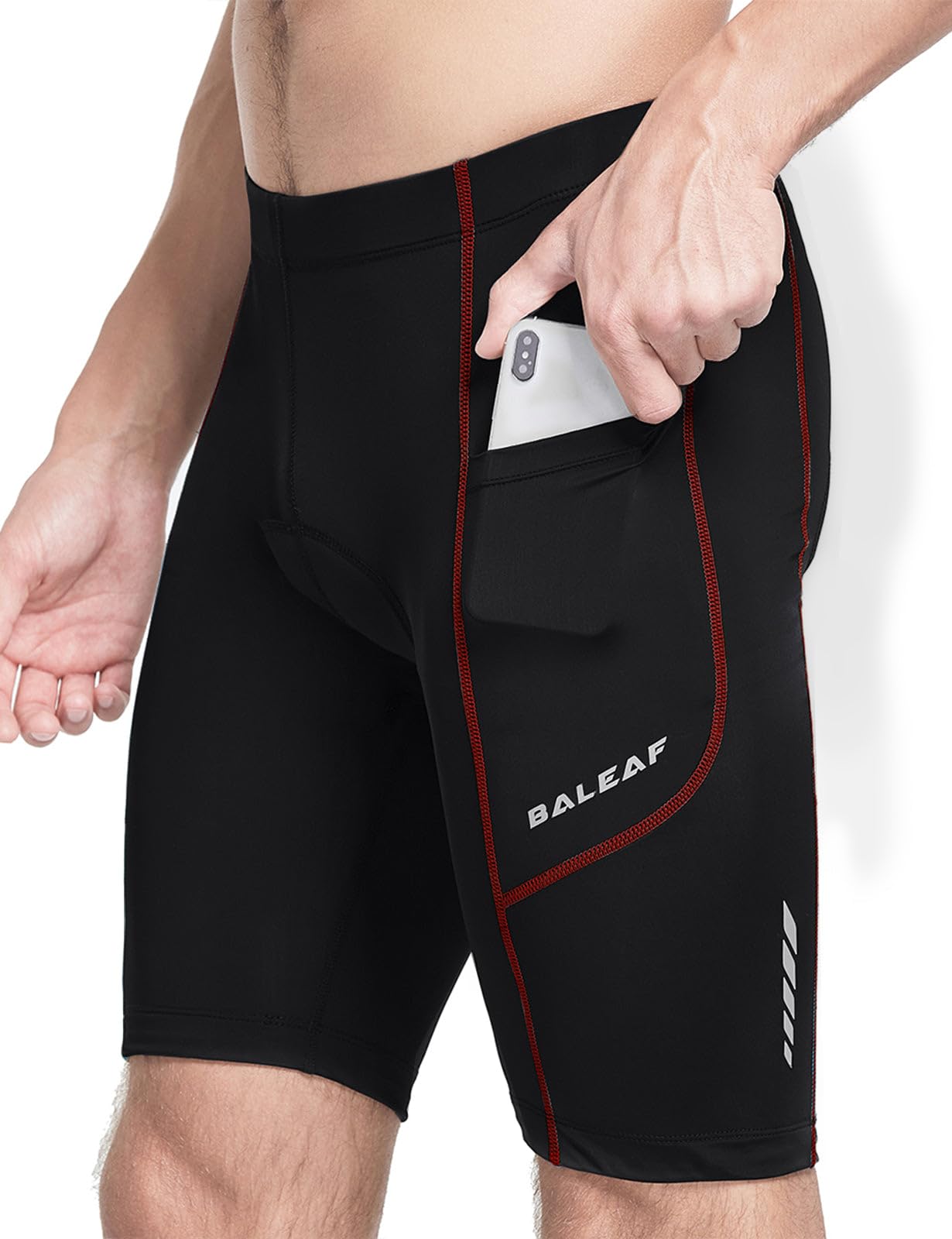 baleaf Men's Padded Bike Shorts Cycling Road Biking Riding Bicycle Cycle Wear Pockets UPF 50+ MTB Accessories Tights Classic X-Large Classic-red