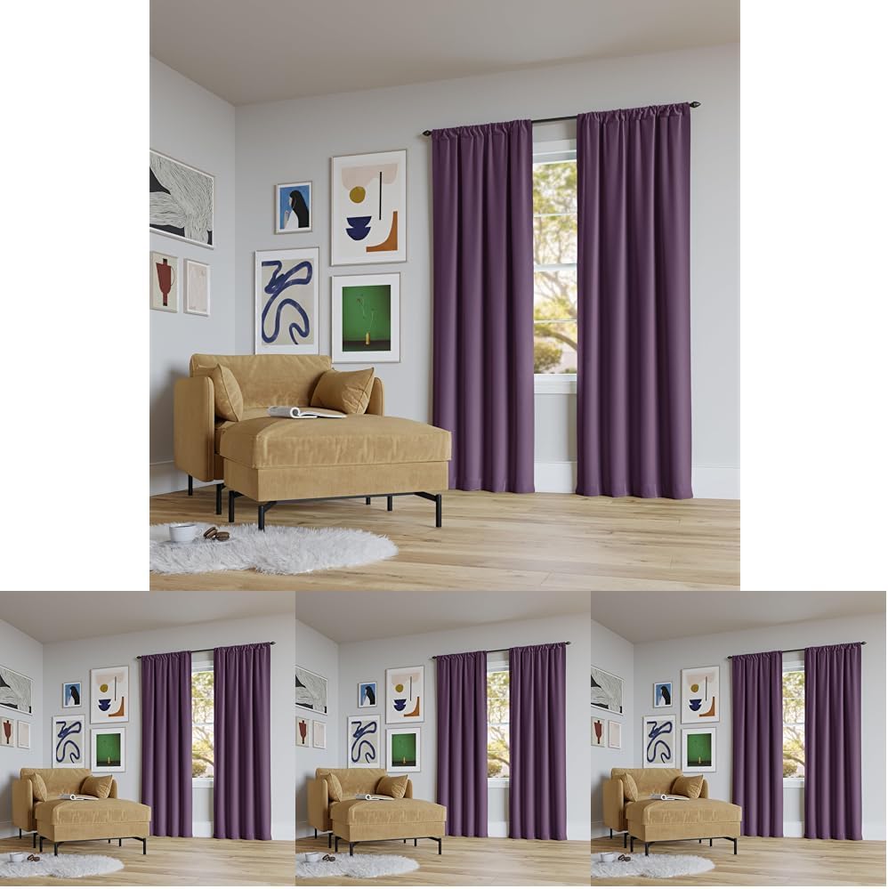 Sun Zero Rianna Theater Grade Extreme 100% Blackout Rod Pocket Curtain Panel, 40" x 63", Amethyst Purple (Pack of 4)