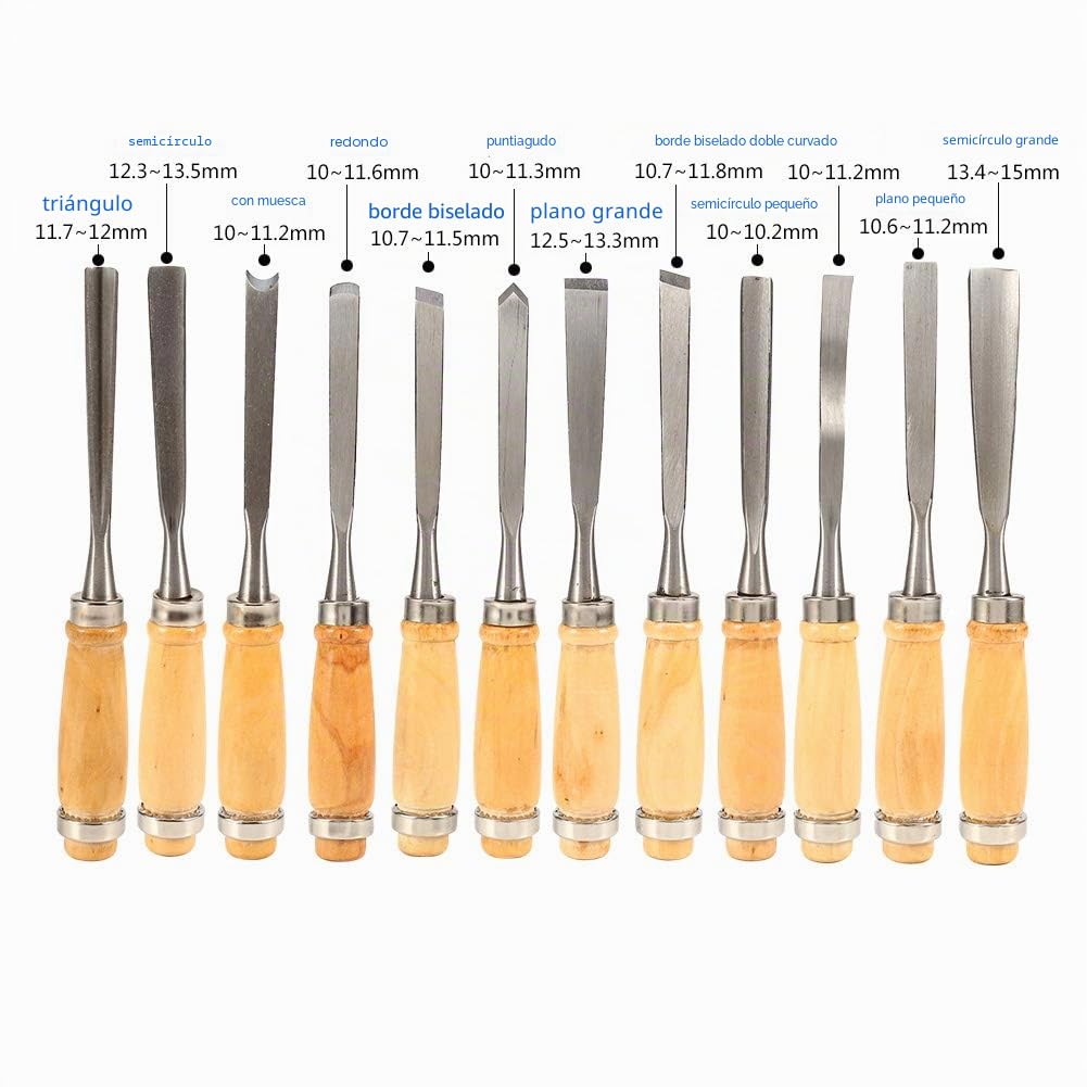 Tyenaza 12 Piezas Gubias para Tallar Madera, Juego de Cinceles de Talla de Wood Profesional, Herramientas para Tallar Wood Gubias para Bricolaje Escultura Carpintero Artistas y Principiantes