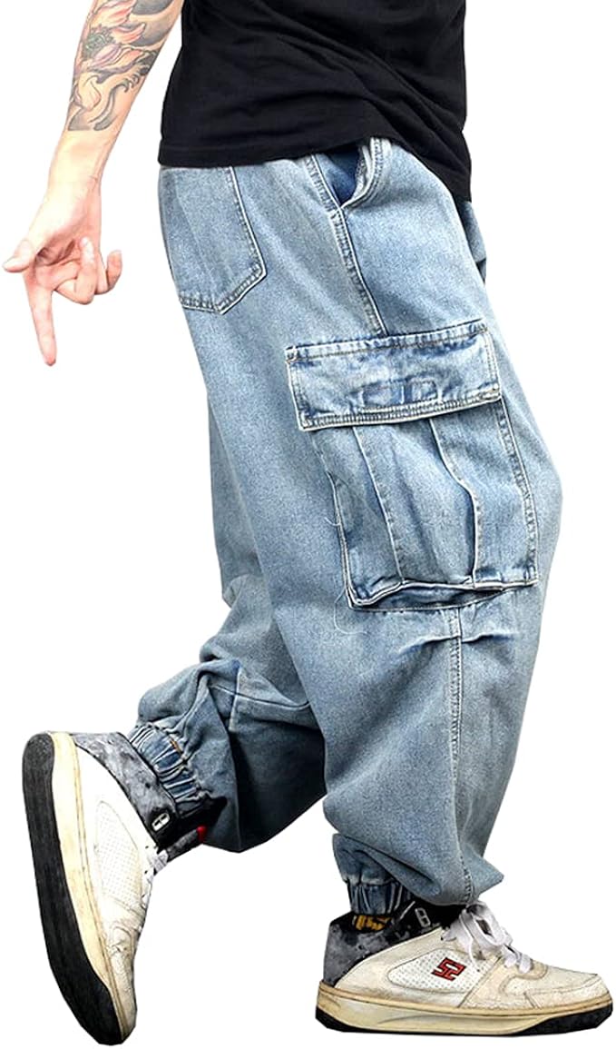 Amazon D Iizoo ワイド デニム バギーパンツ ゆったり ジーンズ メンズ ゆるビッグシルエット デニムリブパンツ 太め ジーパン ウエストゴム 大きいサイズ ヒップホップ ストリート 個性 ファッション Hip Hop ジーンズ 通販