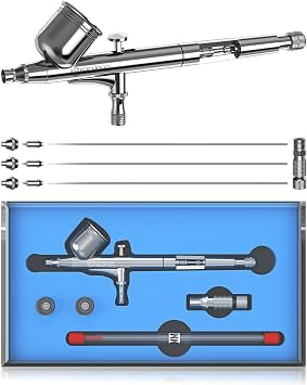 Airbrush Kit, Air Brush Painting Set For Nails, Airbrush Gun With 3 Nozzle Sets For Models/Cake Decor Silver