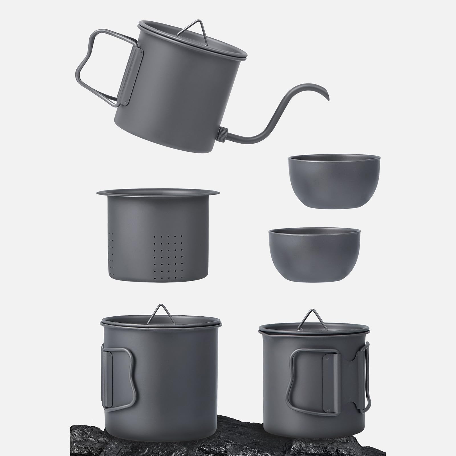 Platzsparendes Set aus Metall, 5-teilig, unverzichtbar für den Außenbereich, schnelles Aufheizen, Campingausrüstung für Naturliebhaber, Waren aus massivem Metall