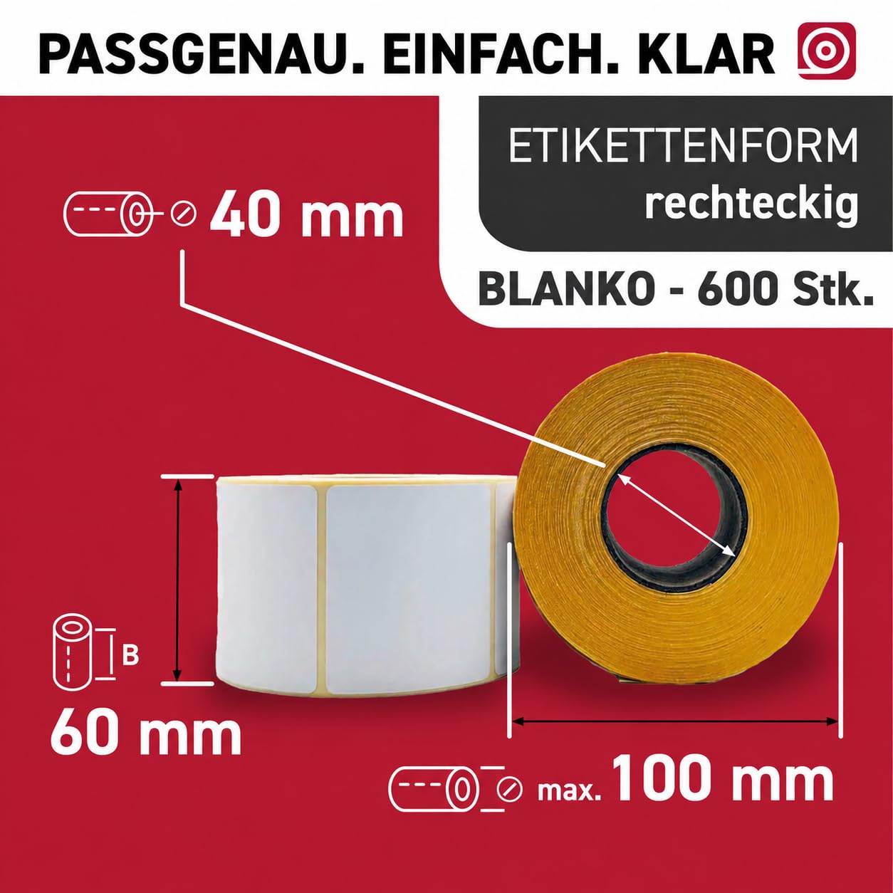 Waagenetiketten 58 x 76 mm 12 Rollen 7200 rechteckige Einzeletiketten selbstklebend, Phenolfrei & stark haftend Ø 100 mm kompatibel mit Bizerba & weiteren Waagen für Theke & Kasse