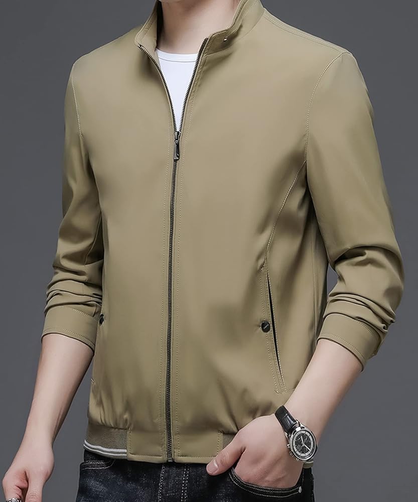 Lucrosun Men's Casual Lightweight Softshell Full Zip Stand