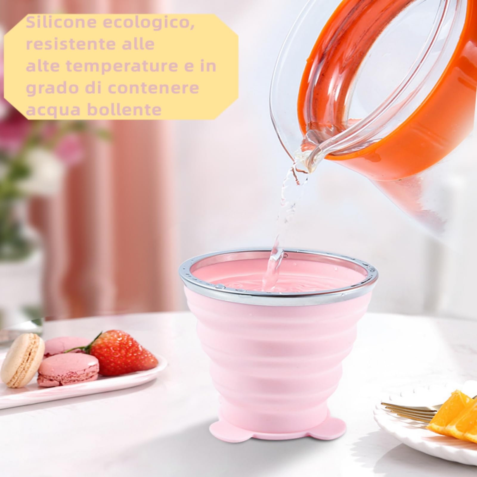 Bicchiere Pieghevole Silicone 270ml - Senza BPA, Con Coperchio, Ideale Per Viaggi E Sport, Blu - Foto 8