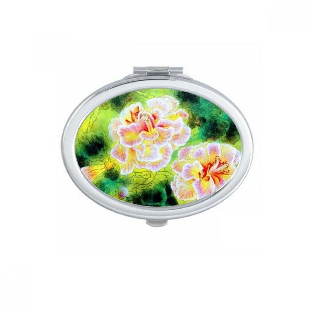 Miroir de poche compact et portable avec peinture de fleur pour maquillage de voyage à la main
