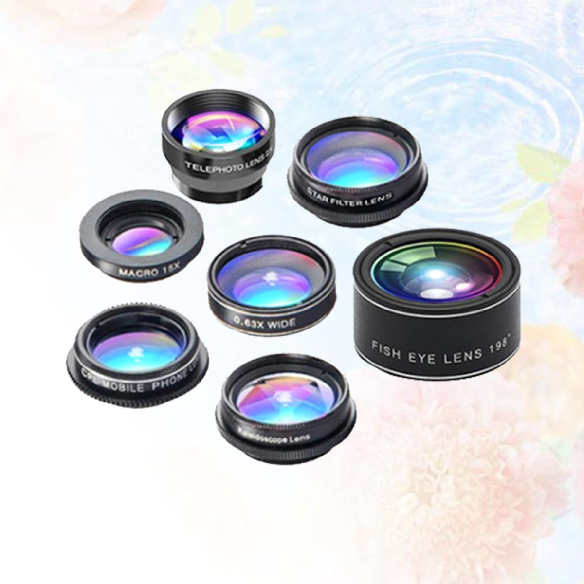Set di Lenti per Smartphone 7 in 1 Clip, Metallo e Vetro | Nero, Riduce i Riflessi Sul Vetro, Alta Definizione, per Smart Phone e Telefono, Accessorio Fotografico