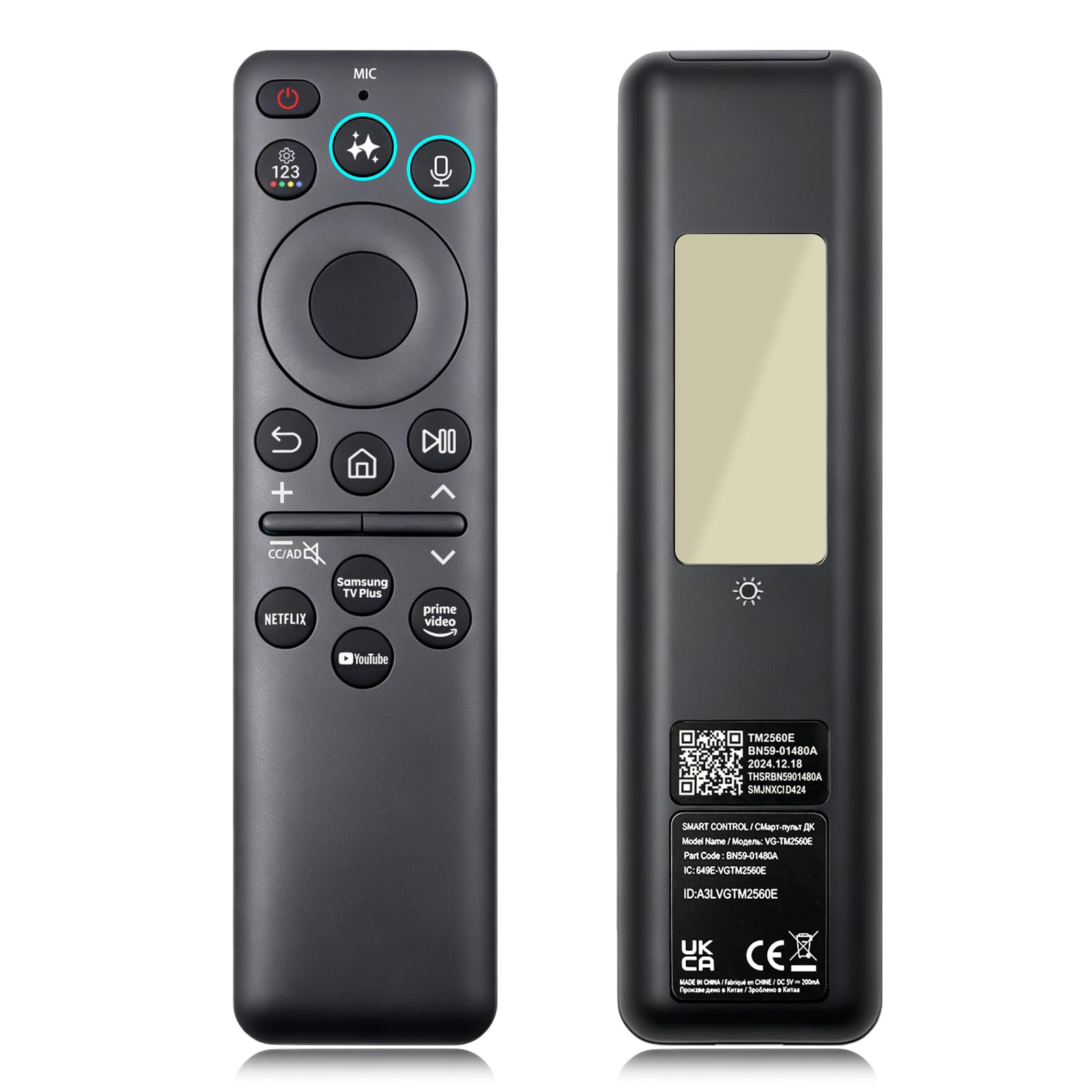 BN59-01480A TM2560E - Mando a distancia solar de voz para TV compatible con televisores Samsung | Para Neo QLED OLED 4K/8K The Frame The Serif UHD Series 2023-2026