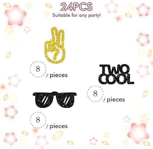 Miniatura 3 de Juego de 24 dos geniales adornos para cupcakes para 2º cumpleaños, purpurina dorada y negra con purpurina de feliz segundo cumpleaños para el