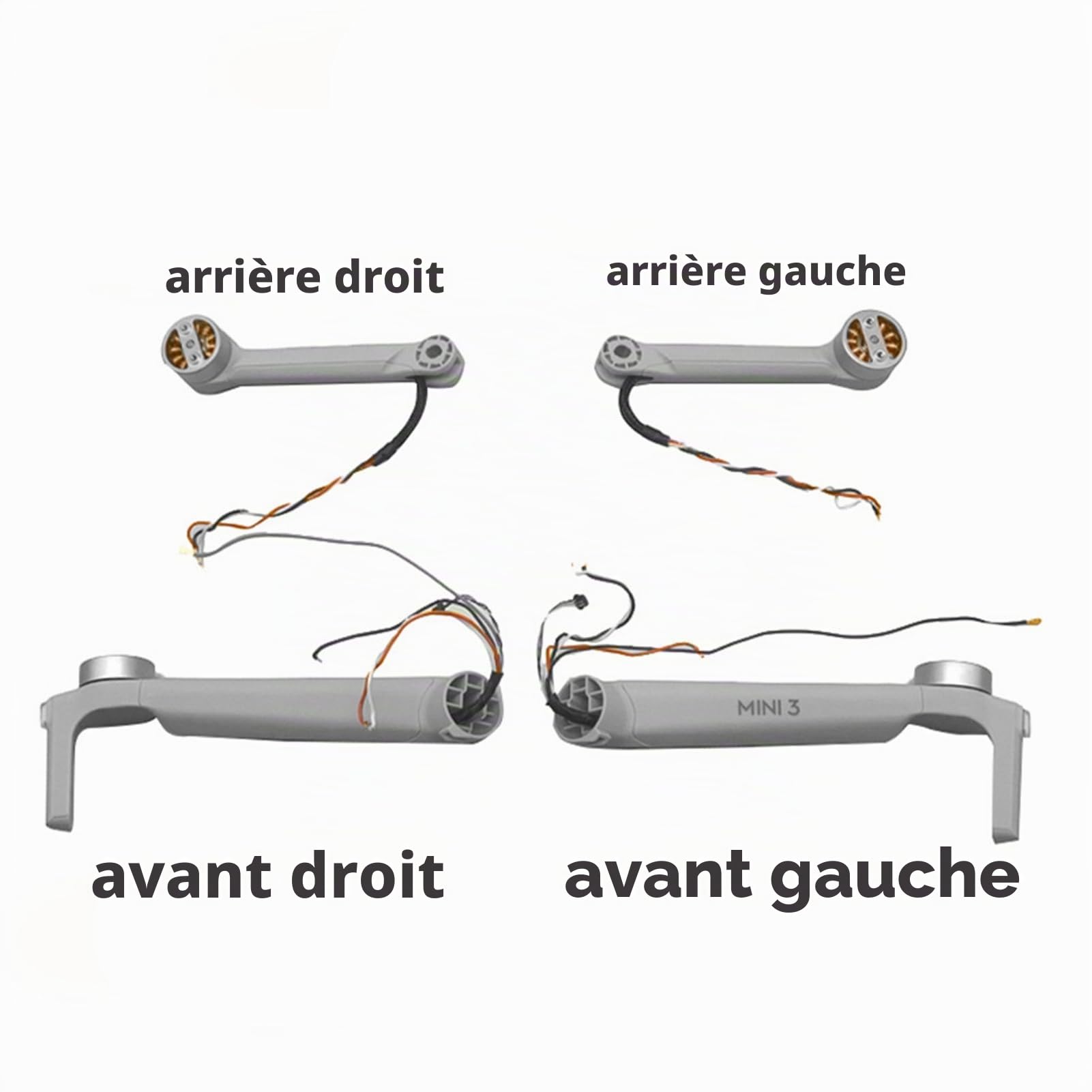 Moteur de bras de rechange pour drone DJI Mini 3 Quadcopter Assemblage moteur de bras Pièces de réparation (arrière gauche)
