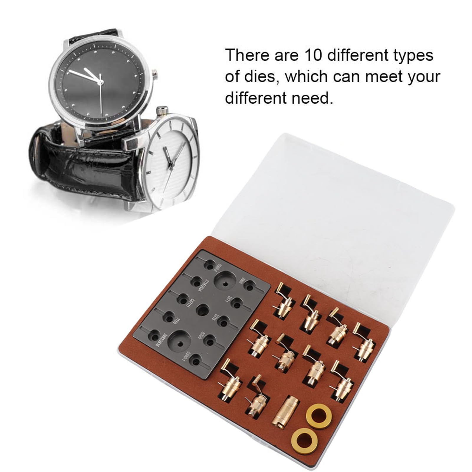 Herramienta de Bobinado de Resorte Principal de Reloj de Acero de Aleación para Reparación de Relojes, Duradera con Antideslizante, 10 Troqueles Incluidos