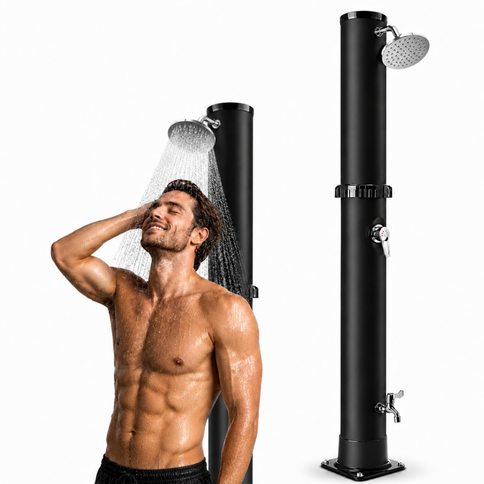 Ducha Solar Exterior, Ducha Piscina para Jardín con Cabezal de Ducha y Grifo Regulación de Temperatura y Presión para Jardín, Camping y Piscina (35L)