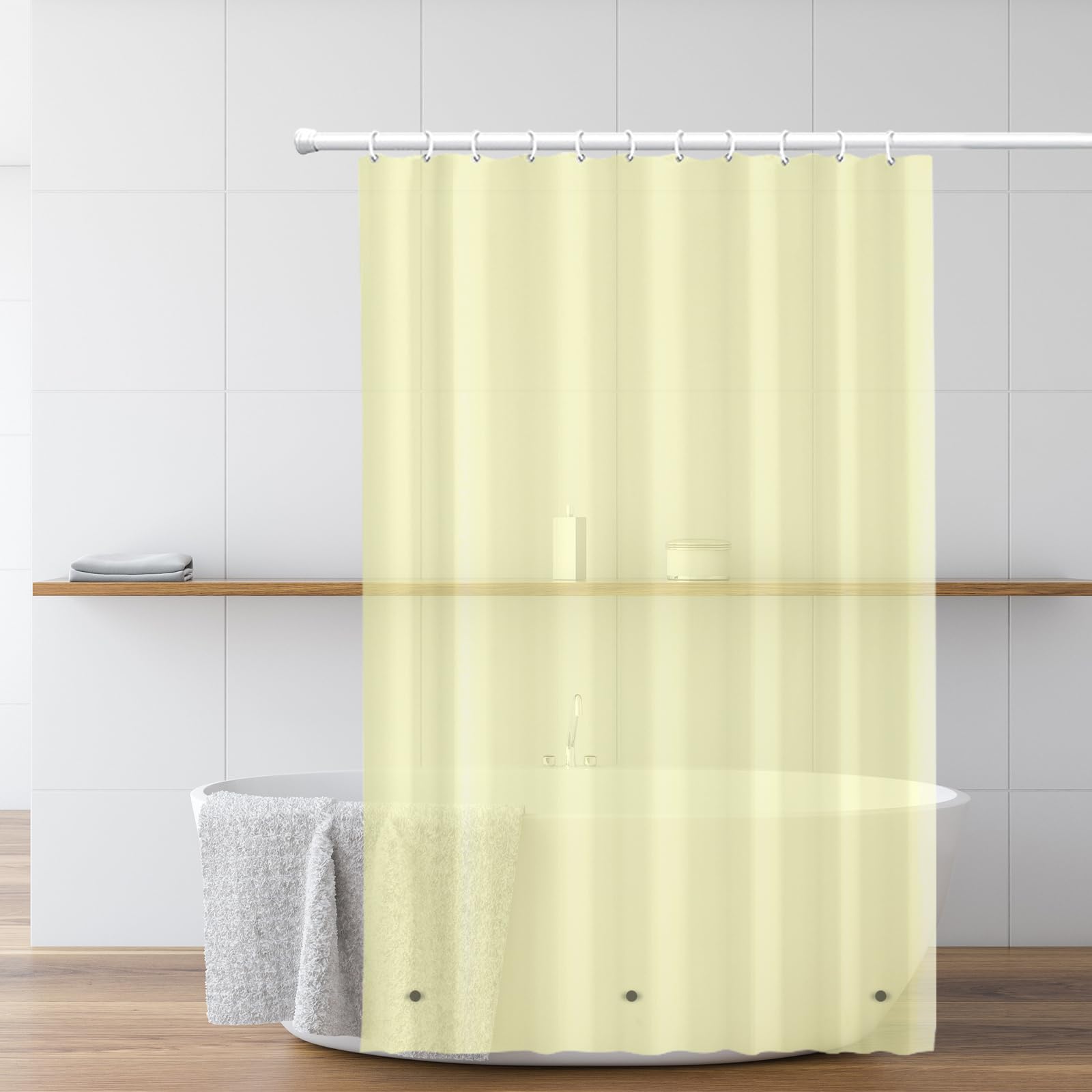 Cortina de ducha de plástico PEVA con 12 ojales inoxidables y 3 imanes, cortinas de baño ligeras e impermeables (amarillo)