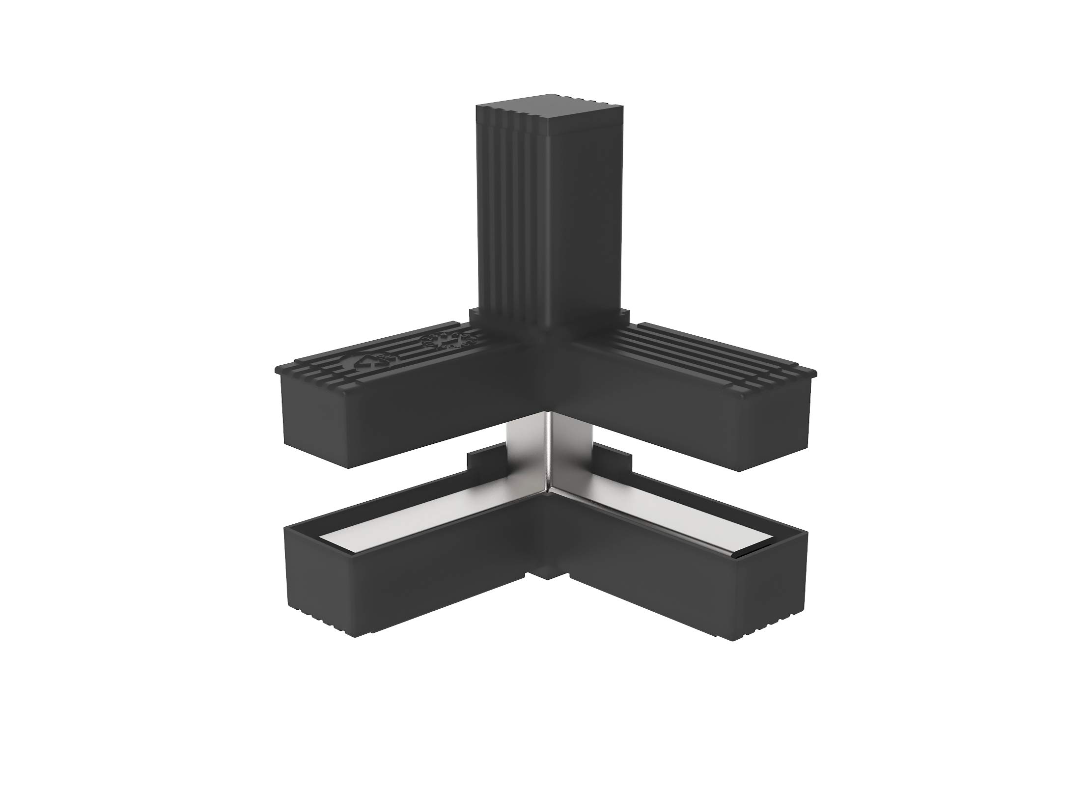 Conectores para tubos cuadrados (en Y) - 2 unidades / 30,00 x 30,00 (mm) (Con ALMA de Acero)