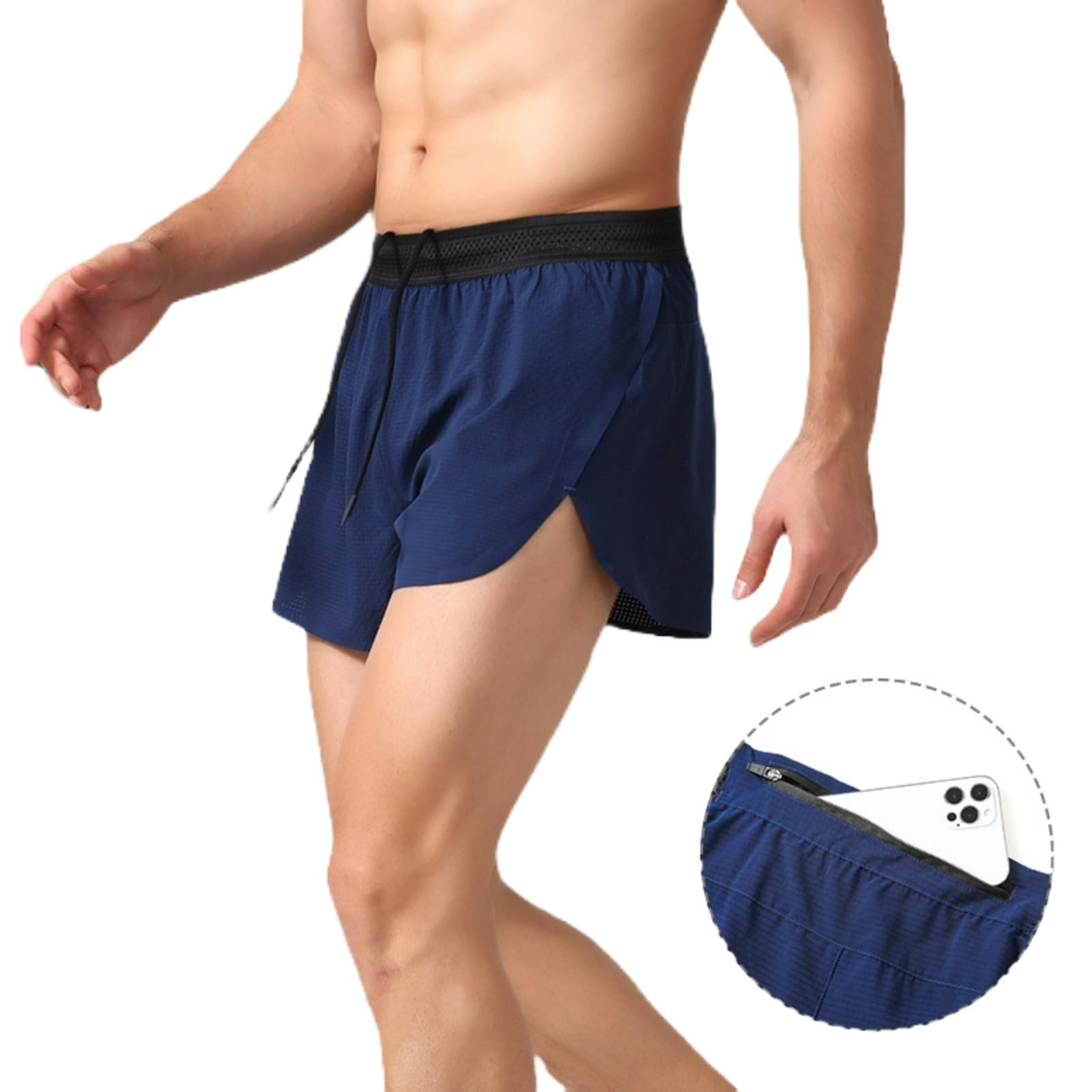 Kreeqe Athletic Shorts for Men with Pockets Elastic Waistband Quick Dry Activewear Cool Mesh(Tibetan Blue,XX-Large)