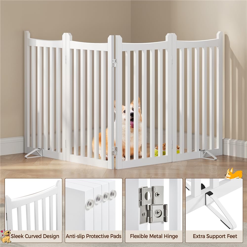 Yaheetech Barrière de sécurité sans perçage autoportante Pliable Parc pour Chien en Bois 201,5×90,5×2cm Barrière Chien Intérieur Parc Chiot Clôture pour Animaux de Compagnie