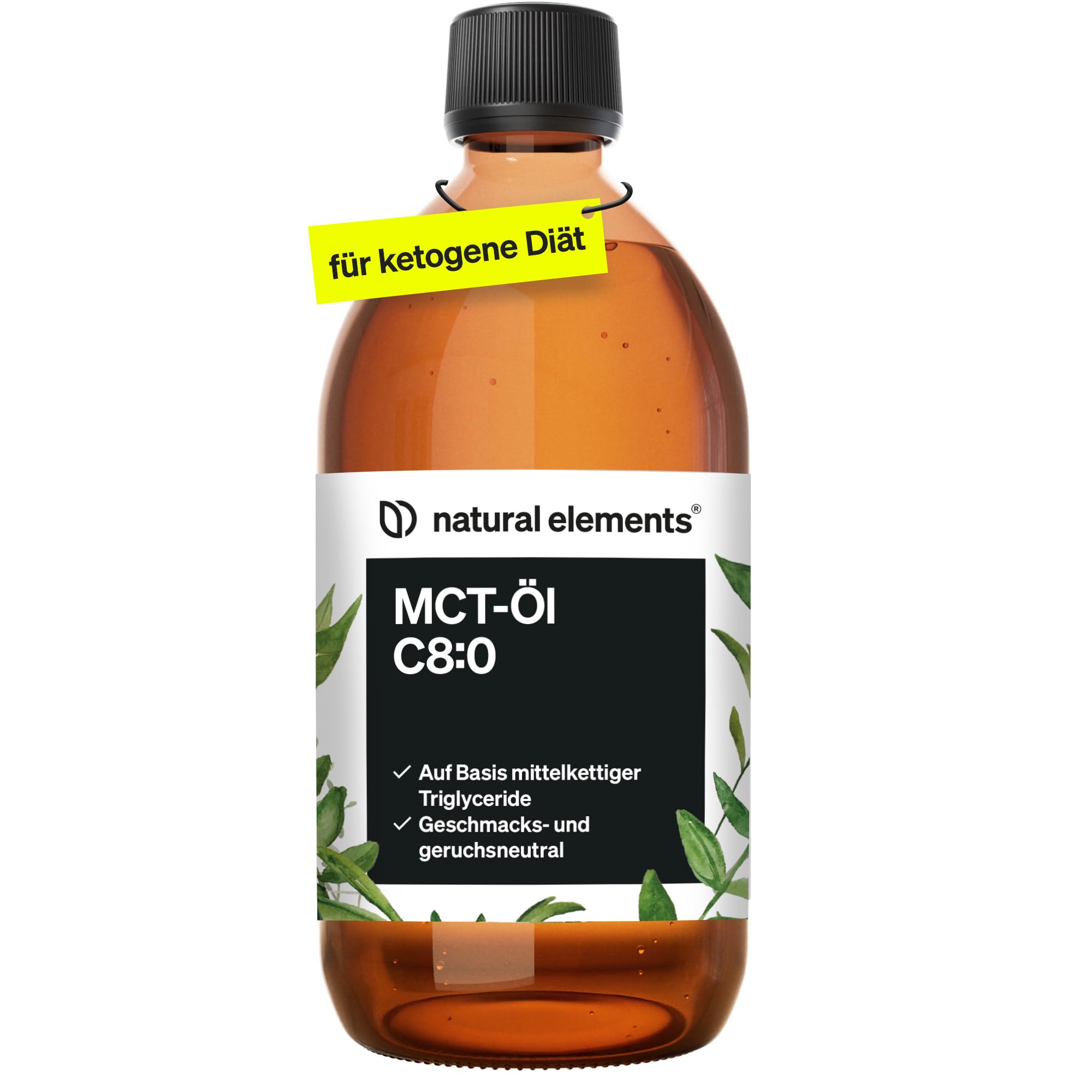 natural elements MCT-Öl C8 – 500ml für deine Keto-Diät – 100% Kokosöl – für ketogene Ernährung – geschmacks- und geruchsneutral – vegan, ohne unnötige Zusätze – exogene Ketone – laborgeprüfte Qualität