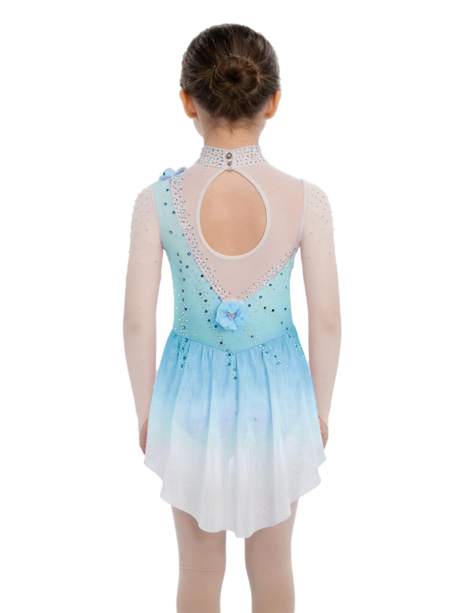 Oyolan Robe Patinage Artistique Fille Tenue Patinage sur Glace Justaucorps Manches Longues Strass Costume