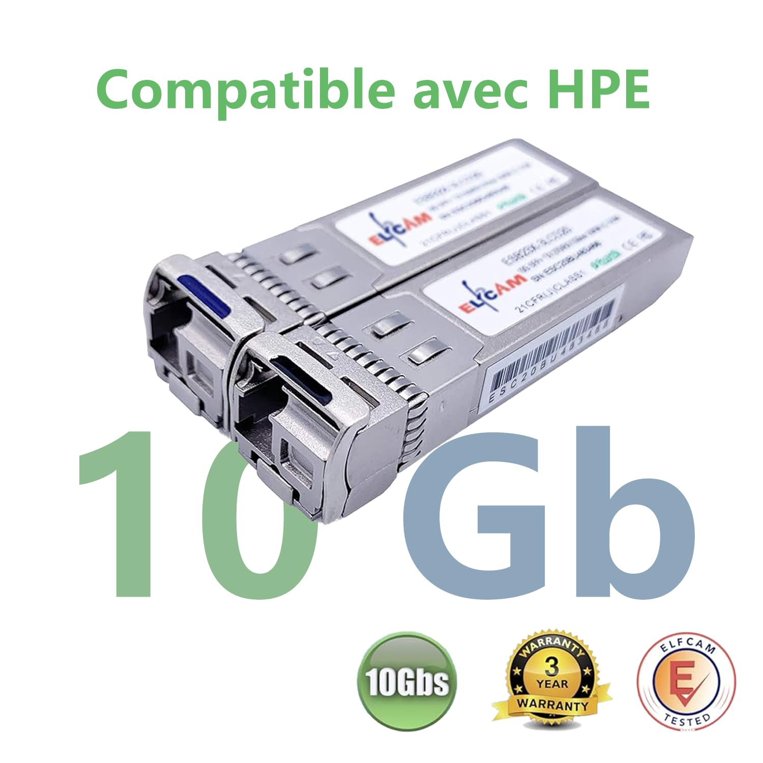 Elfcam® - 1 Coppia 10Gbps SFP+ BiDi Modulo di Transceiver a Fibra Ottica 1270nm/1330nm, con Fibra Port LC Simplex Monomode, Compatibile con HPE(HP-Aruba),DDM 20km