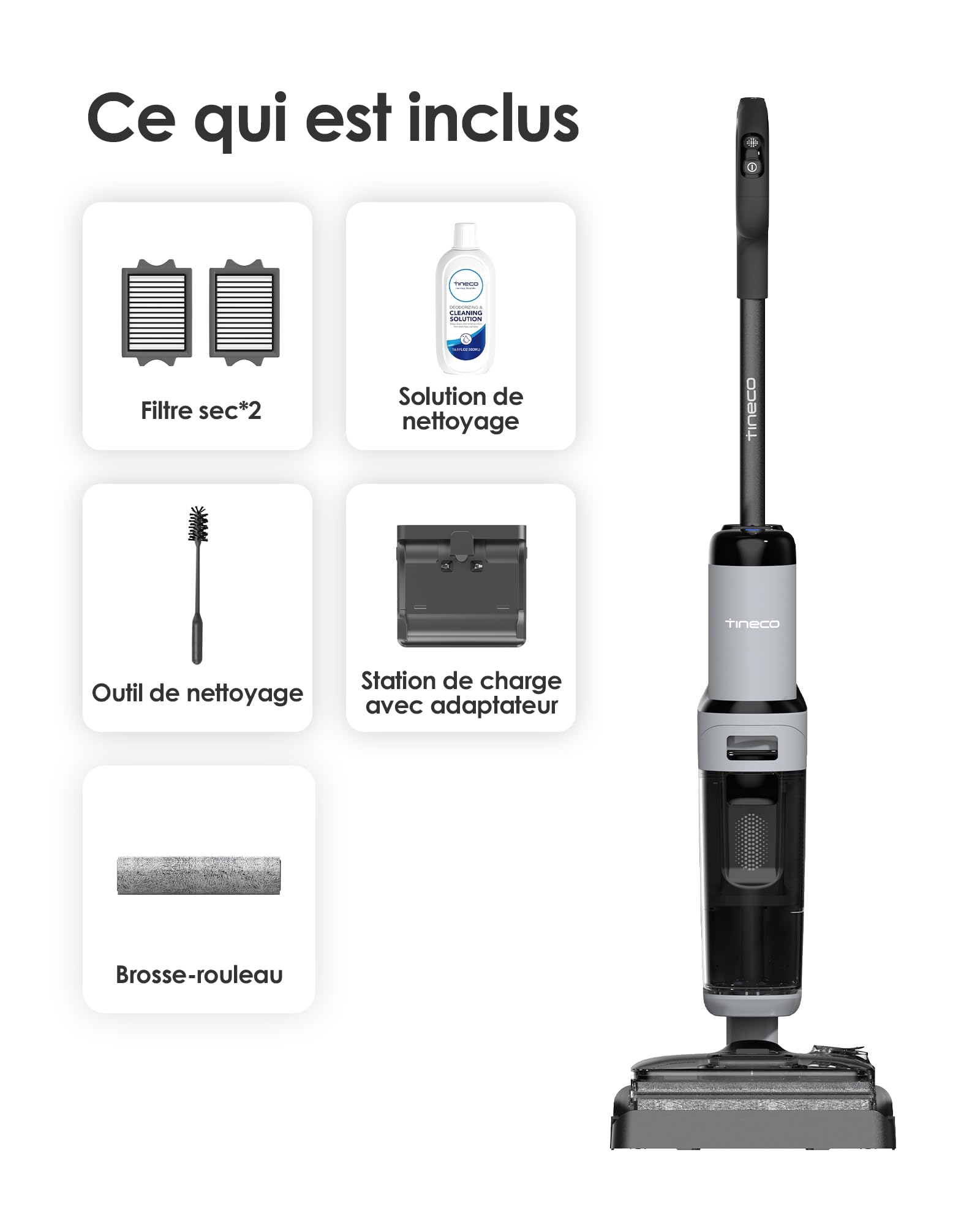 Tineco Floor One i5 Stretch Aspirateur Laveur sans Fil, 20 kPa, portée à Plat 180°, Nettoyage Deux Bords, 30 Min d'autonomie, Auto-Nettoyage, Parfait pour Les Saletés Collantes et Les Poils d'animaux