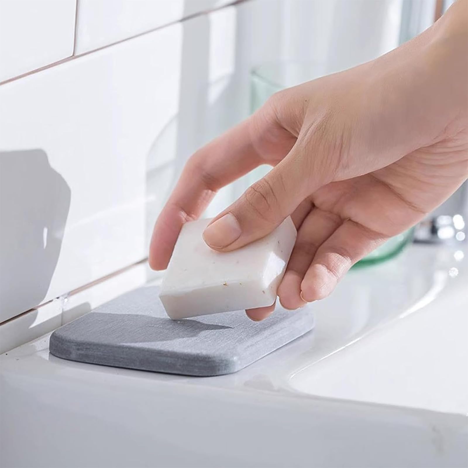 Set Di 4 Sottobicchieri in Terra Di Diatomee, Assorbendo la pietra per il lavandino, Moderni sottobicchieri assorbenti, In Pietra Assorbente per Lavandini di Bagno e Cucina (grigio scuro