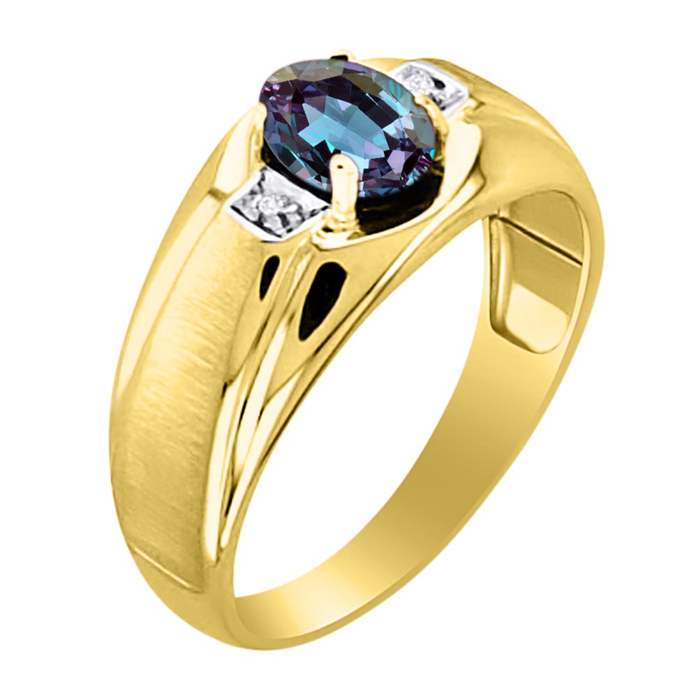Birthstone Anillo Plata de Ley o plata Alejandrita chapado en oro amarillo y anillo de diamante