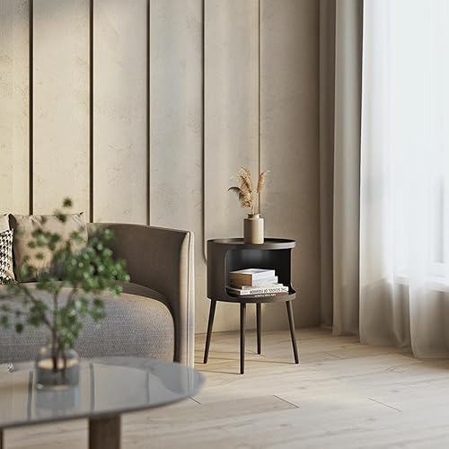 Miniatura 9 de Mesa auxiliar moderna, mesa auxiliar redonda con almacenamiento abierto, mesita de noche de metal, mesita de noche para sala de estar, dormitorio