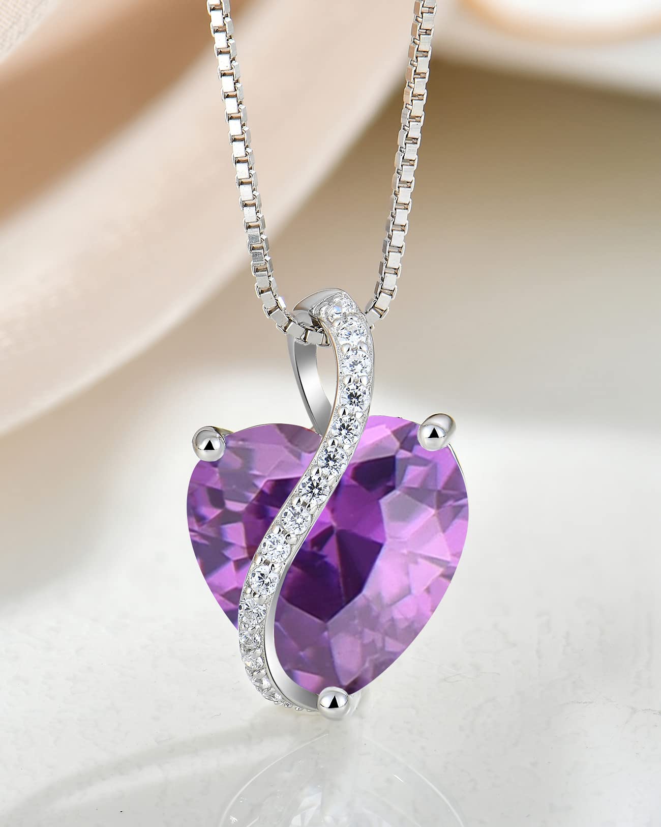 YL Damen Herz Halskette 925 Sterling Silber Anhänger 12 Geburtsstein Zirkonia Kette Schmuck Geschenke für Mutter ihre Frau Freundin