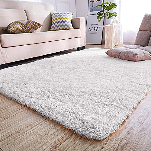 Image of A R Creations Anti Slip Fluffy Fur Plain Area Rug Made with Polyester and Microfiber for Home Office Kitchen Living Room Bedroom and DiningHall Size (4X6 Feet White)