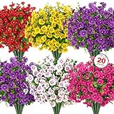 Roberly 20 Bundles Artificial Flowers for Outdoors, Fake Silk Flowers with Plastic Eucalyptus Greenery Stems Realistic Faux Plants for Spring Summer Porch Patio Yard Garden Home Decor, Mixed Color