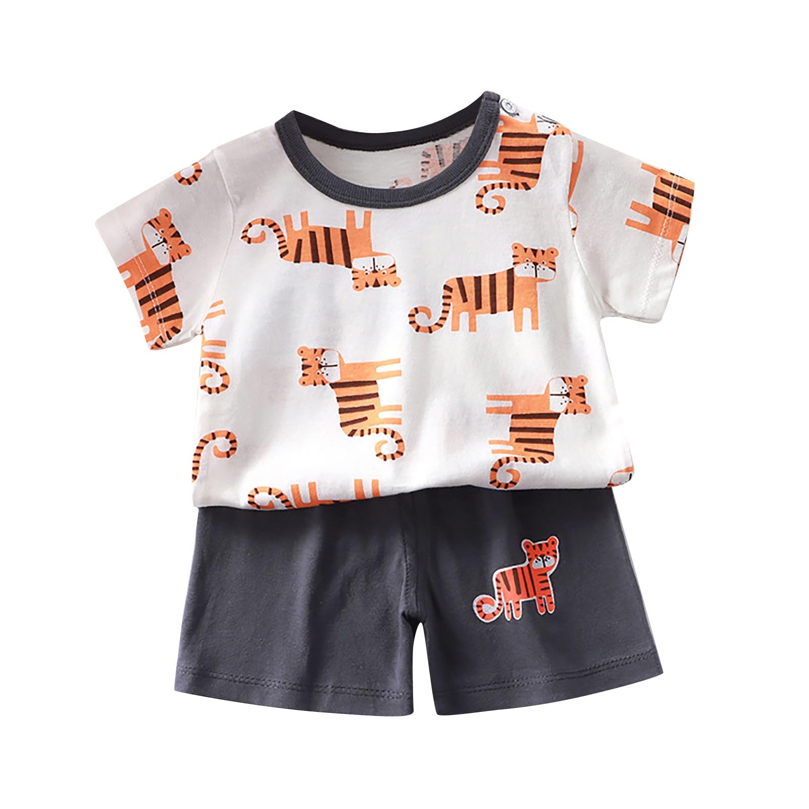 Conjunto de 2 piezas para bebé y niño, de verano, manga corta, con estampado de animales y pantalones cortos a rayas, con cintura elástica, ropa casual y cómoda para niños — view 11