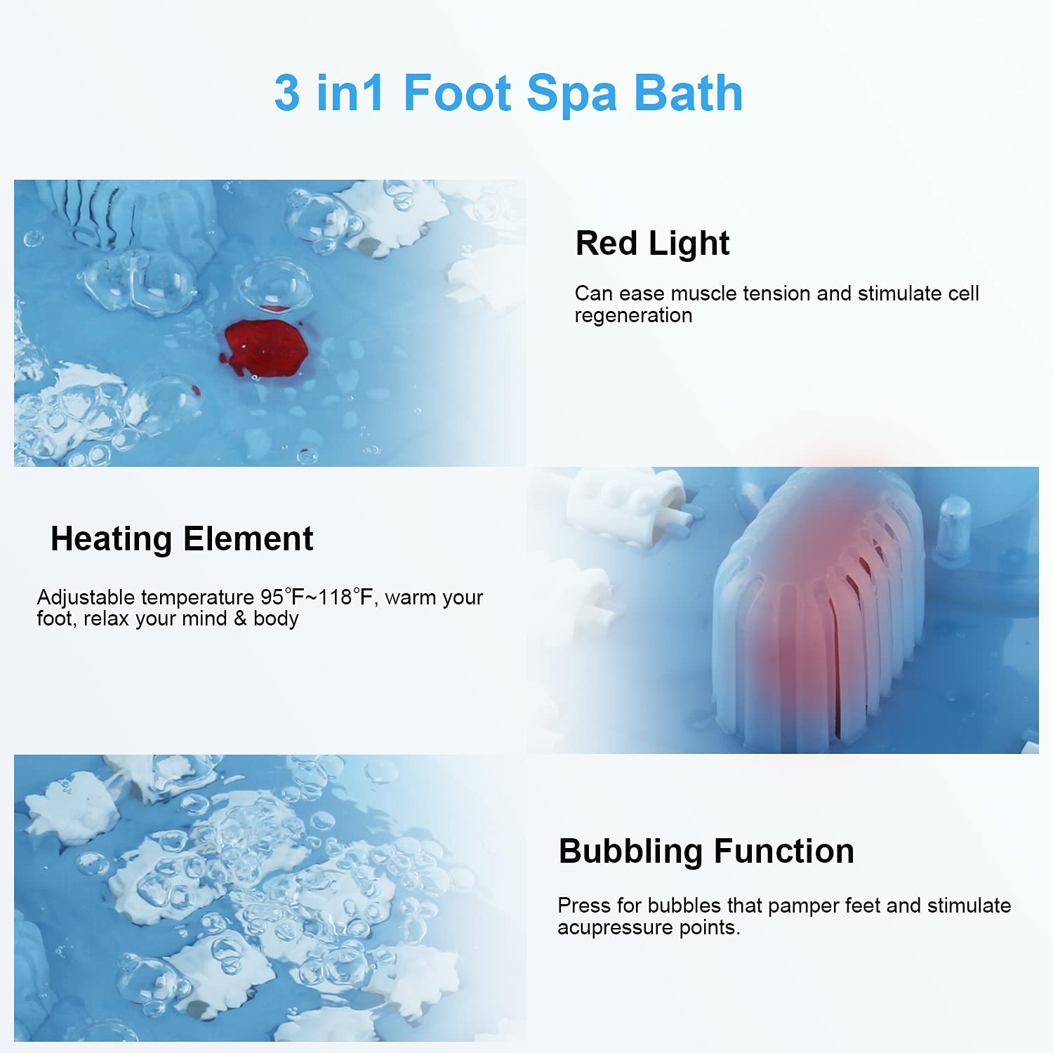 Foot Spa, ESARORA Foot Bath Massager with Heat, Bubbles, Pumice Stone, Medicine Box, Temperature Control, Red Light, Ergonomic Massage Rollers and Acupressure Massage Points, Light Blue : Health & Household