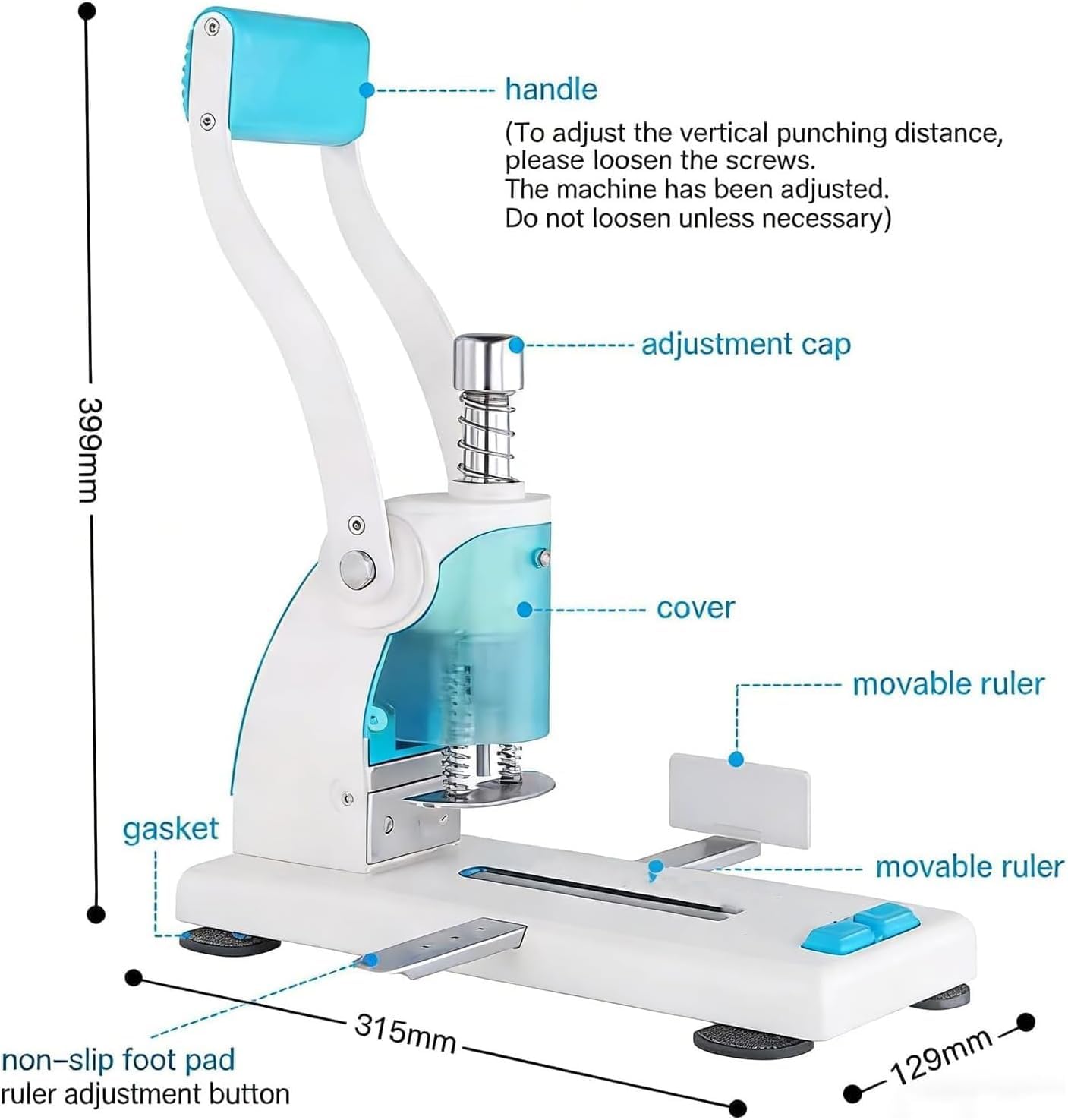 Perforatrice a Foro Singolo Per Uso Intensivo, Perforatrice Mobile Regolabile, Capacità Di 300 Fogli Alla Volta, Diametro Foro: 6 Mm, Profondità Della Carta Regolabile Da 8 a 32 Mm Con Righello Mobile