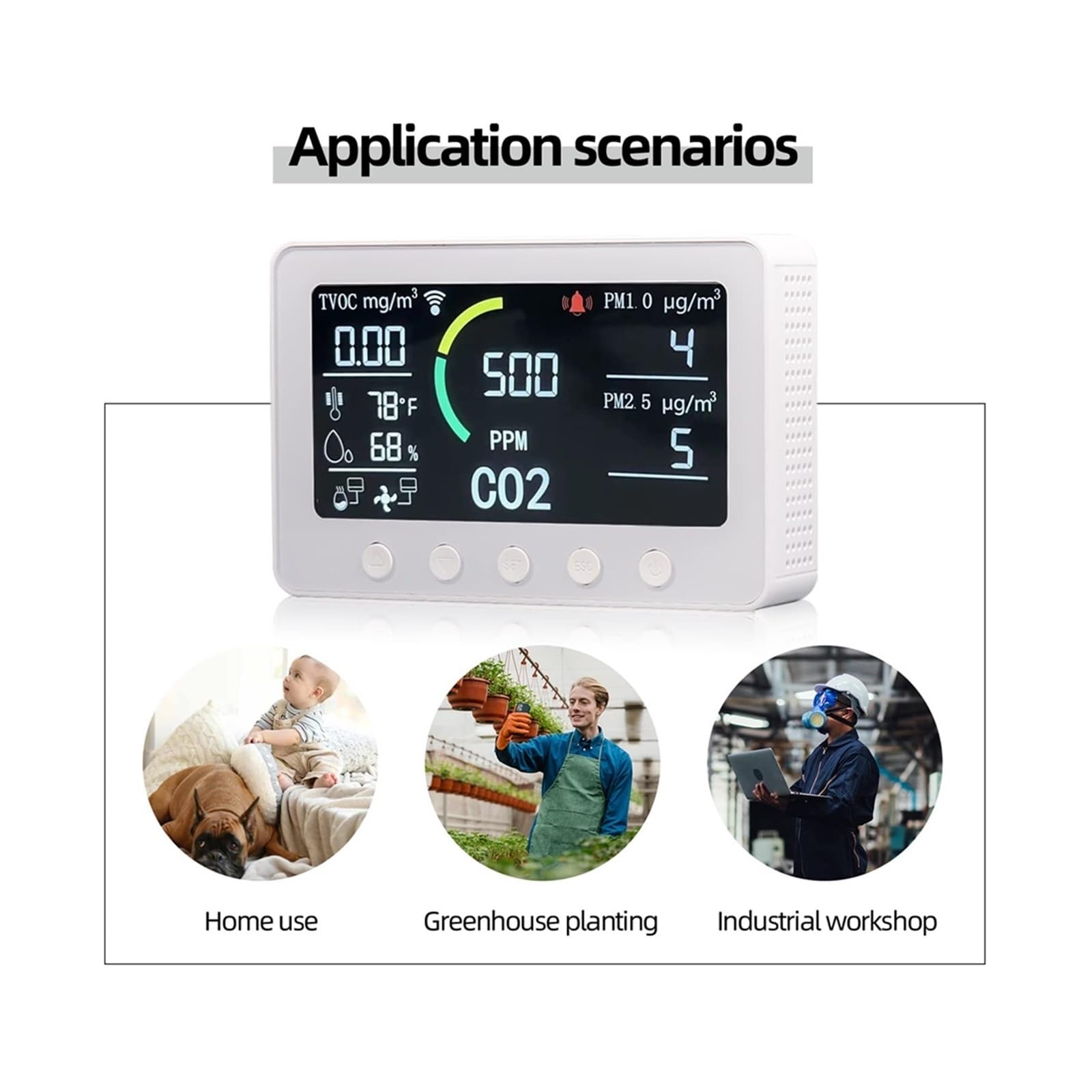 Monitor jakości powietrza, Wi-Fi Smart Air Quality Monitor NDIR CO2 Meter 6 w 1 cyfrowy czujnik temperatury i wilgotności do domu