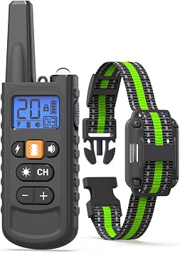 Dog Shock Collar with Remote Control, 3300FT Waterproof Rechargeable Dog Training Collar, 3 Adjustable Training Modes, LED Light & Safety Lock, Green