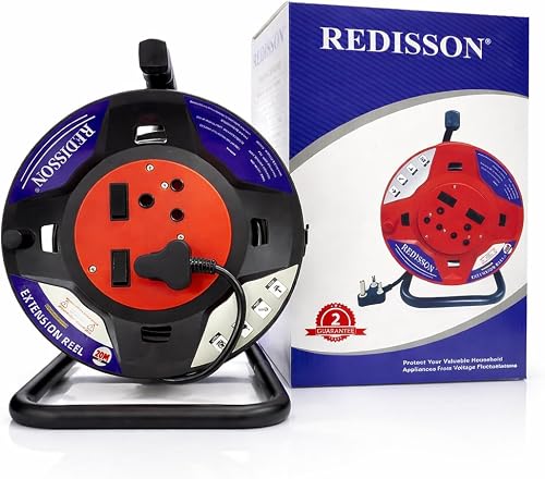 HEAVY DUTY Extension Reel, 20M Cable, 4-Way Outlet, Surge Protection, with Stand.