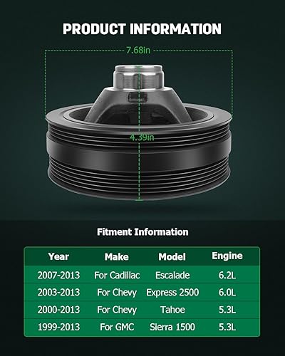 Miniatura 3 de SCITOO Polea de cigüeñal equilibrador armónico 594-209 para Cadillac Escalade ESV 02-13 para Cadillac Escalade EXT 07-13 para Chevrolet Avalanche