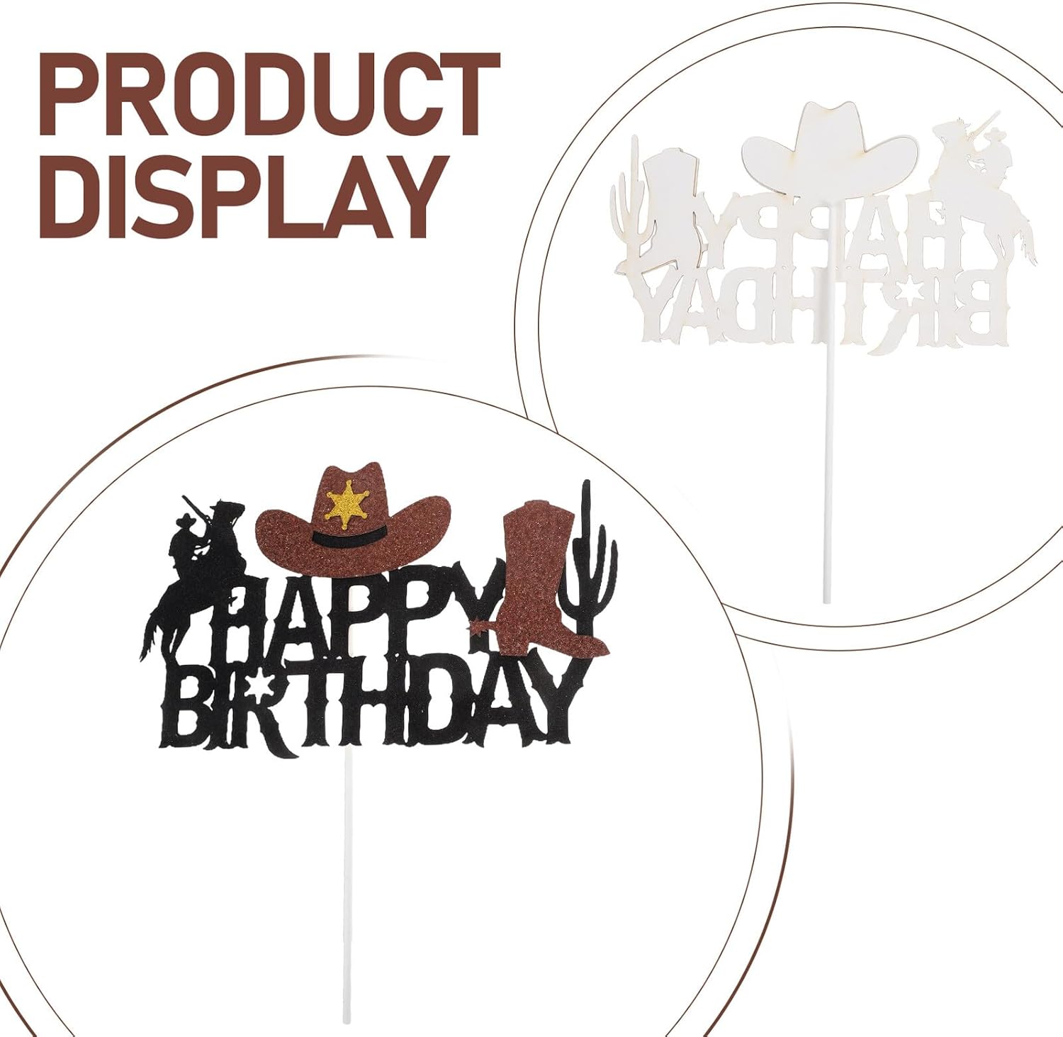 Cowboy Cake Topper Western Theme Birthday Party Decorations 5pcs Non-edible Cake Picks for Boys Western Party Supplies