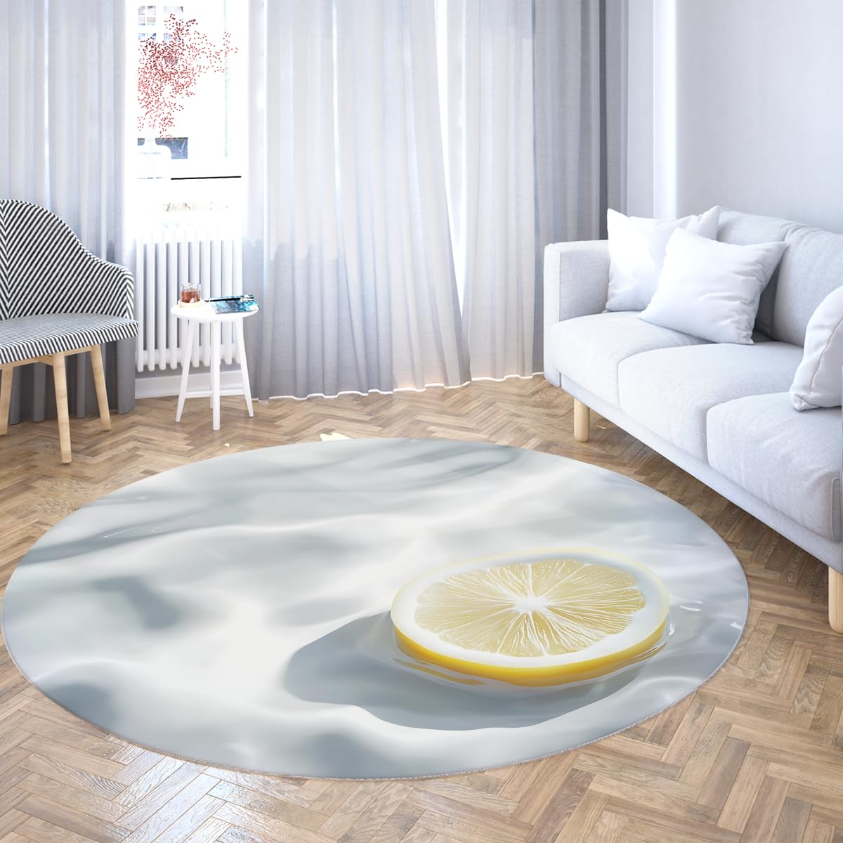 3D Minimalistyczny Cytrynowy Okrągłe Dywaniki 200 cm Biała Mata Owocowy Wzór Niskie runo Odporny Na Plamy Lekki Zmywalny Dywan Podłogowy do Kuchni Sypialni