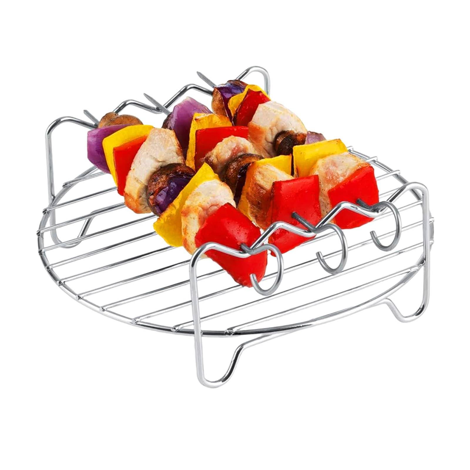 Supvox® Grill Stand, Air Fryer Stand, 6.88 in Round Grill Rack with 3Pcs Skewers-image-49