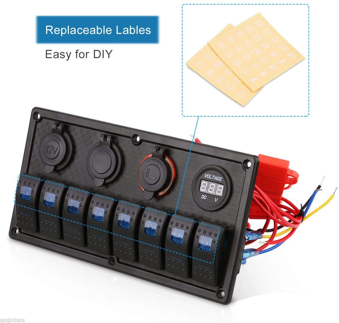 MKING Marine Switch Panel, 8 Gang Waterproof Rocker Switch Panel,Boat Rocker Switches Waterproof with Circuit Breaker USB&Typ-c Charger Digital Voltmeter Cigarette Socket 12V Blue LED Switch Panel : Sports & Outdoors