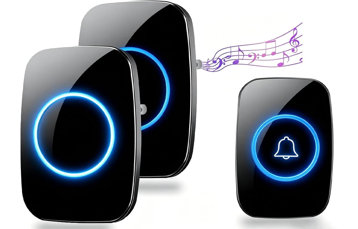 Wireless Doorbell, 1 Transmitter and 2 Receiver, Wireless Doorbell Kit, Adjustable Volume Range to 300 m, 60 Melodies, 5 Volume Levels, LED Indicator, for Office, Hotel, Home-image-31
