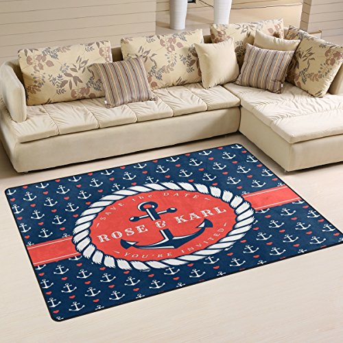 Use7 Alfombra de Boda náutica Anclaje Amor Alfombra Antideslizante Alfombrilla de Suelo felpudos para niños Sala de Estar Dormitorio, Tela, 50 x 80 cm(1.7' x 2.6' ft)
