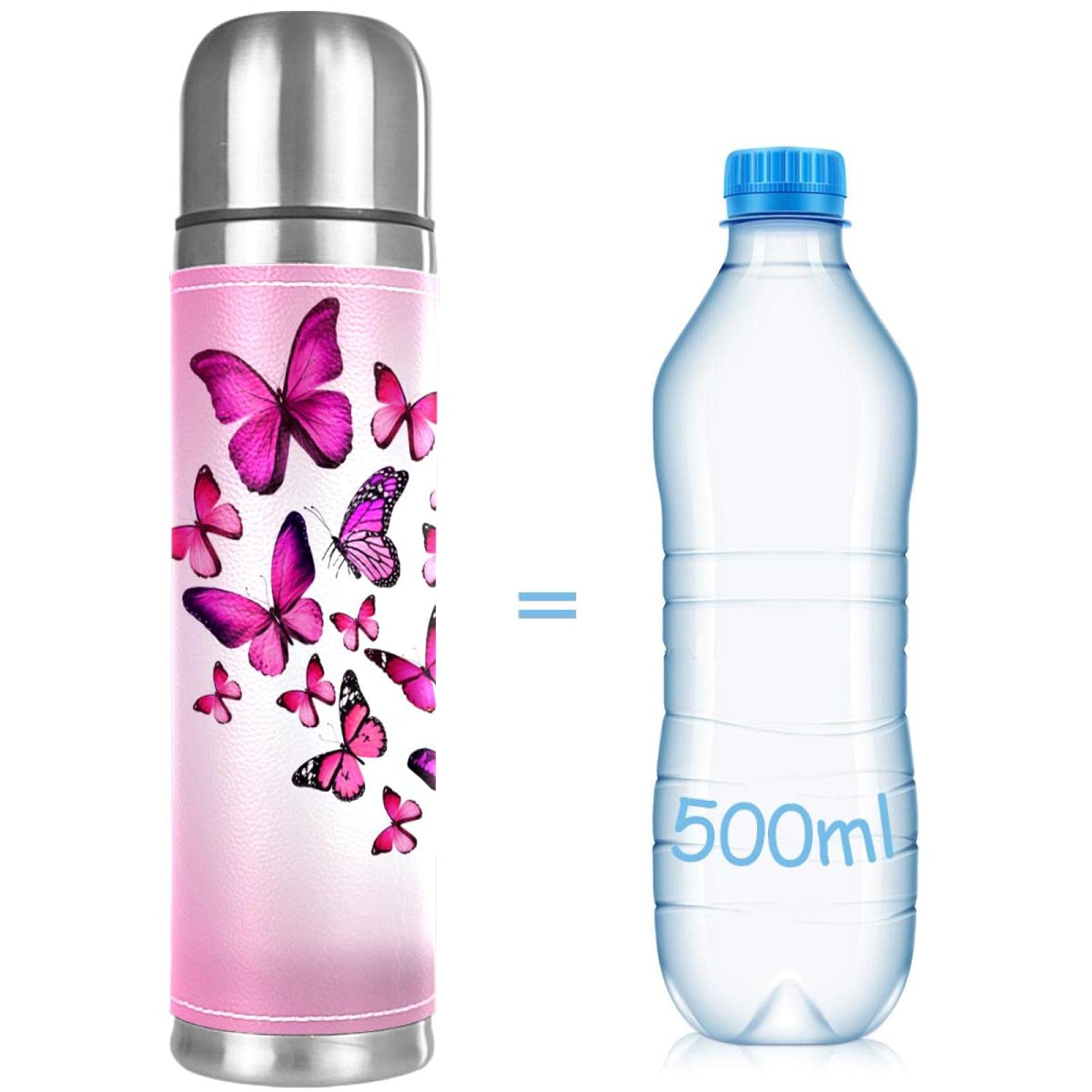Trinkflasche Mit Riemen „Pink Pig“ – 500 Ml, 316 Edelstahl, Doppelwandig Isoliert, Mit 2 Deckeln (Trinkhalm & Becher)