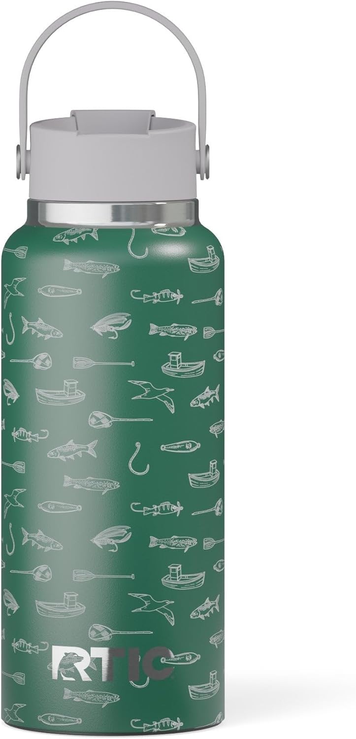 RTIC 32oz Outback Water Bottle, Ceramic Lined, Insulated, Stainless Steel, Double Wall Vacuum-Insulation, Leak-Proof Lid, BPA-Free Water Flask Hiking, Running, Sports, Outdoor, Gone Fishin'