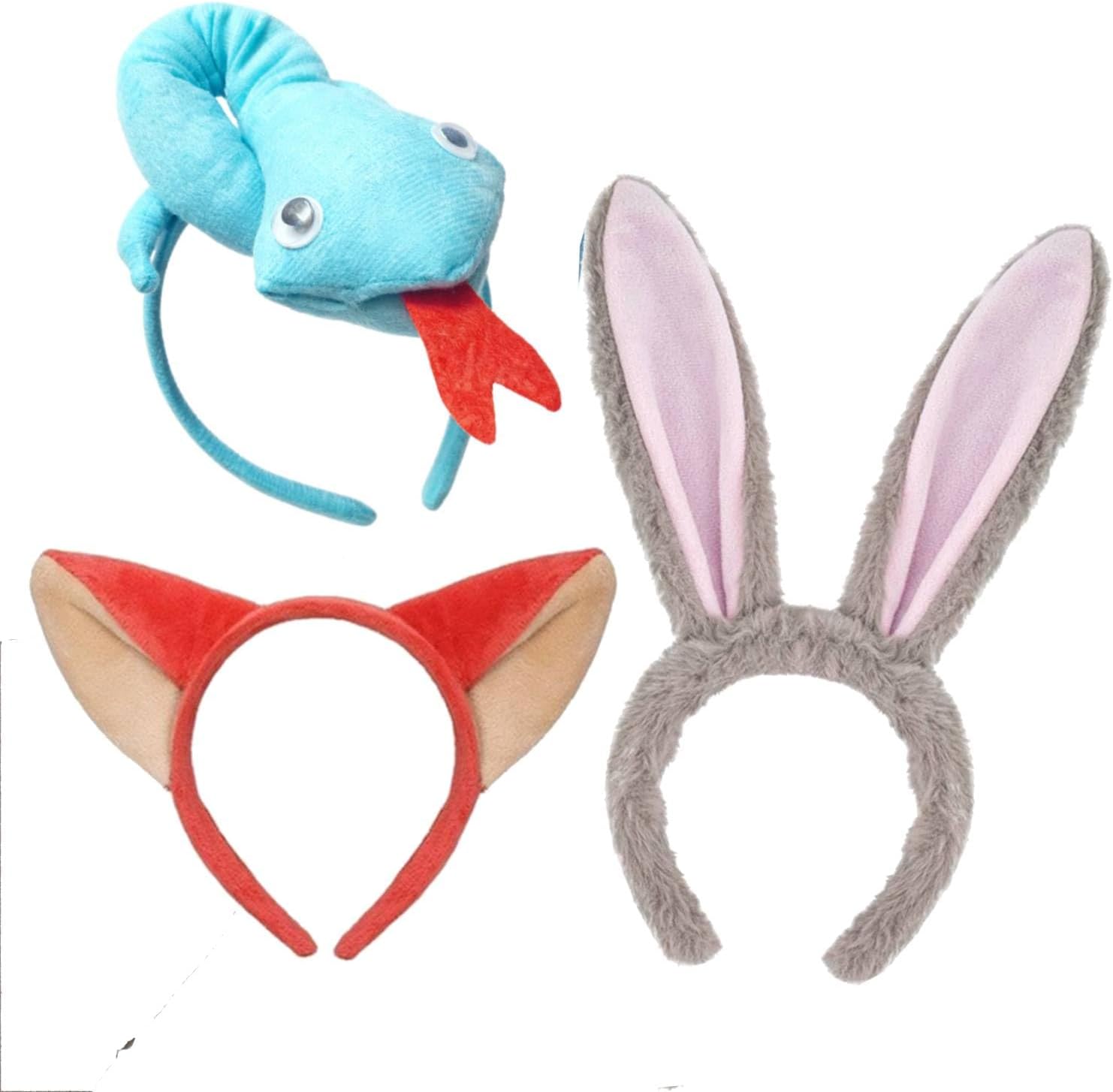 3-Piece Adults Snake Bunny & Fox Ears Headband Costume for Halloween Zoo Cosplay Party Accessories