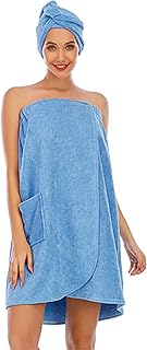 Sauna Frottee Kilt Saunasarong S-XXL Damen,Saunatuch Saunakilt mit Druckknöpfen,Tasche und Gummizug,Bademantel für Frauen aus saugstarkem Baumwoll-Frottier,Saunatuch Knielang Größe:36-46 (XXL,Blau B)